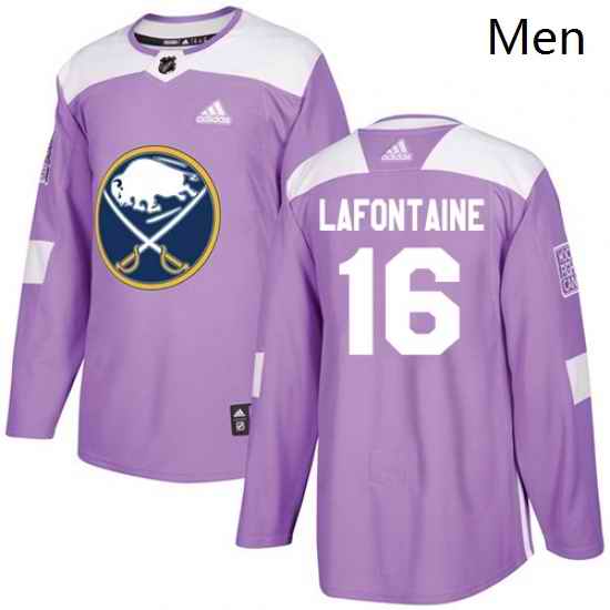 Mens Adidas Buffalo Sabres 16 Pat Lafontaine Authentic Purple Fights Cancer Practice NHL Jersey